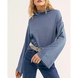 Free People blue cowl neck flare sleeve top large